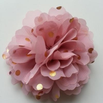 fleur en mousseline à pois doré vieux rose 10cm