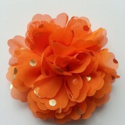 fleur en mousseline à pois doré orange10cm