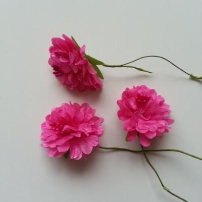 lot de 3 fleurs en tissu et pistils sur tige 40mm rose fuchsia