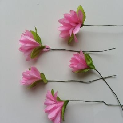lot de  5 fleurs artificielles en tissu rose sur tige