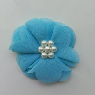 fleur mousseline centre perle 55mm  bleu