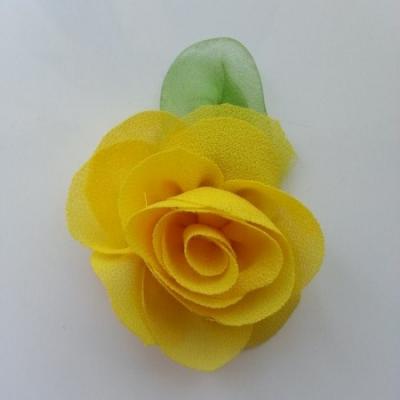 Fleur en mousseline avec feuille  50mm jaune
