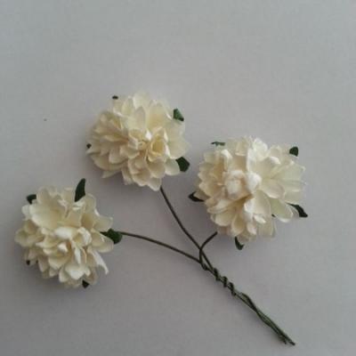 lot de 3 fleurs en papier sur tige ivoire 2.5cm