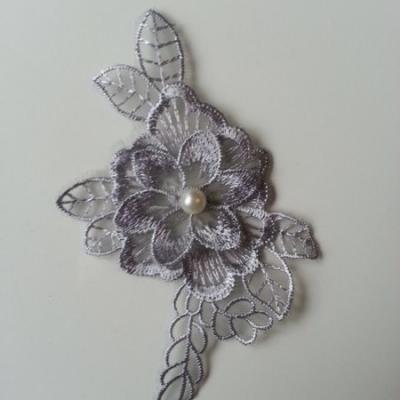 applique fleur en dentelle gris 12*8cm