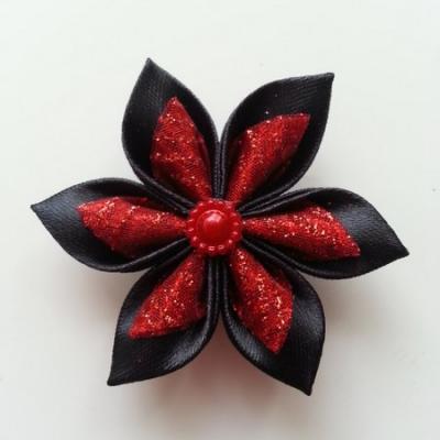 Fleur satin noire et organza rouge pailleté  5cm