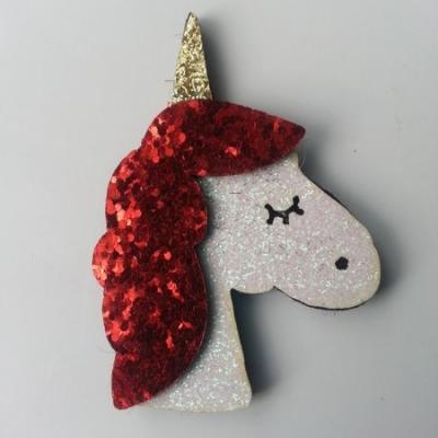 applique licorne pailletée  60mm blanc et rouge