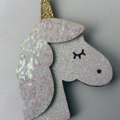 applique licorne pailletée  60mm blanc