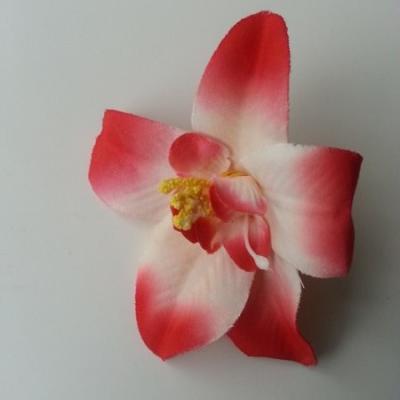 Orchidée  en tissu   70mm rouge et blanc