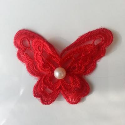 Double papillon en dentelle  65mm rouge