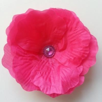 Fleur en tissu rose fuchsia  et strass 90mm