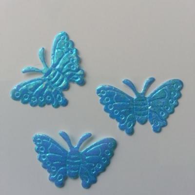 Lot de 3 papillons  en tissu irisé    32*21mm bleu