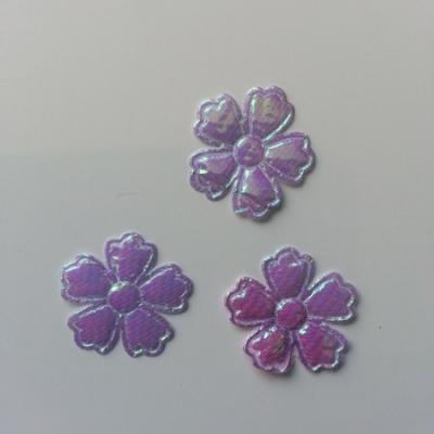 Lot de 3 fleurs  en tissu irisé    22mm mauve