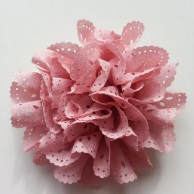 fleur dentelée en tissu vieux rose  80mm