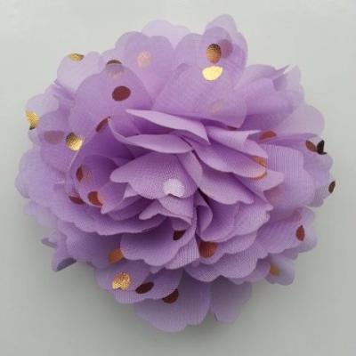 fleur en mousseline à pois doré mauve 10cm