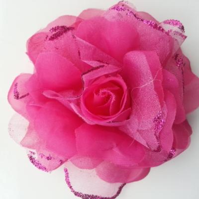 fleur artificielle en tissu  pailletée 10cm rose fuchsia