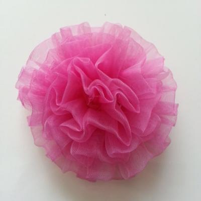 fleur pompon en organza 80mm rose