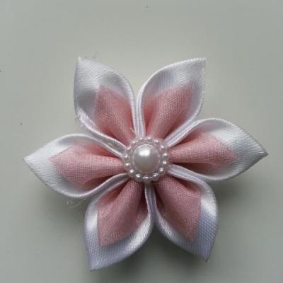 Fleur satin blanche et organza vieux  rose  5cm