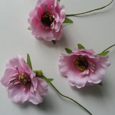 fleurs artificielles en tissu rose  sur tige lot de 3