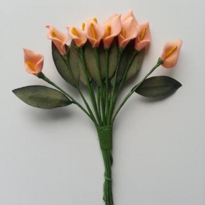 lot de 12 minis fleurs artificielles arum en mousse sur tige avec feuille peche