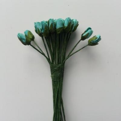 lot de 24 minis fleurs artificielles  sur tige bleu turquoise 10mm