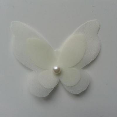 Applique double papillon  voile  et perle   50*60mm ivoire