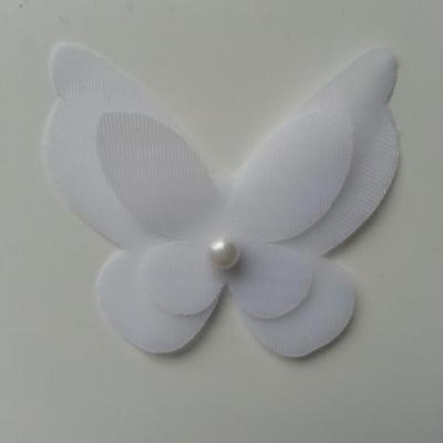 Applique double papillon  voile  et perle   50*60mm blanc