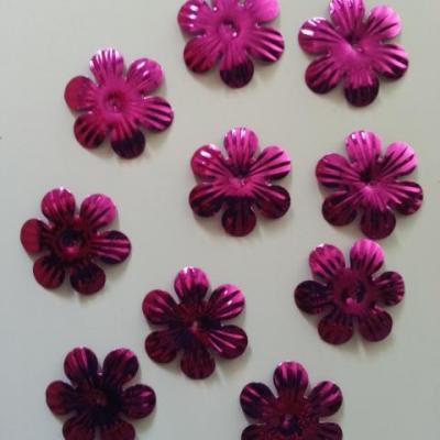 lot de 10  fleurs 35mm rose fuchsia   à reflets en plastique