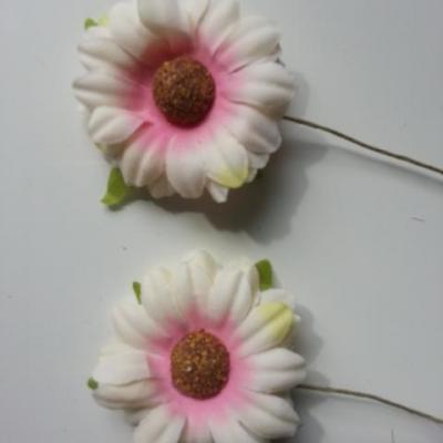 lot de 2 fleurs marguerite artificielles sur tige 50mm ivoire et rose