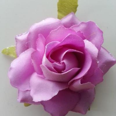 rose artificielle en tissu pailleté mauve   80mm