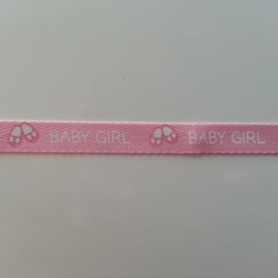 1 metre  de ruban gros grain rose et blanc  motif baby girl pied  10mm