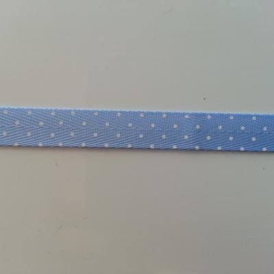 1 metre  de ruban gros grain bleu motif petits pois  10mm