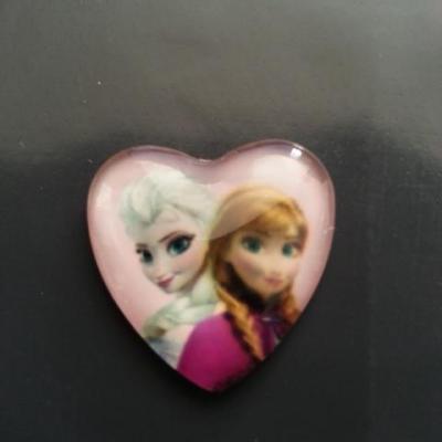 anna et elsa , reine des neiges cabochon coeur en verre avec impression   25 mm