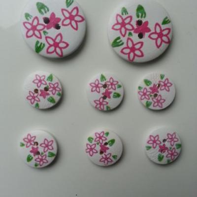 lot de 8 boutons ronds en bois motif fleurs (3)   2*30mm et  6*18mm