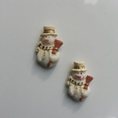 lot de 2 embelissements bonhomme  de neige ivoire  noel 25*15mm