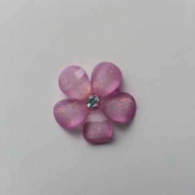 fleur en résine ronde avec strass au centre 20 mm mauve