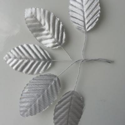 Lot de 5 Feuilles artificielles sur tige  30 x 50mm argent