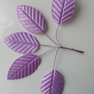 Lot de 5 Feuilles artificielles sur tige  30 x 50mm mauve