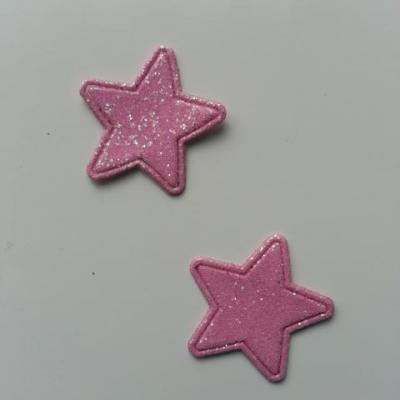 Lot de 2 étoiles paillettes rose bonbon en tissu 20mm