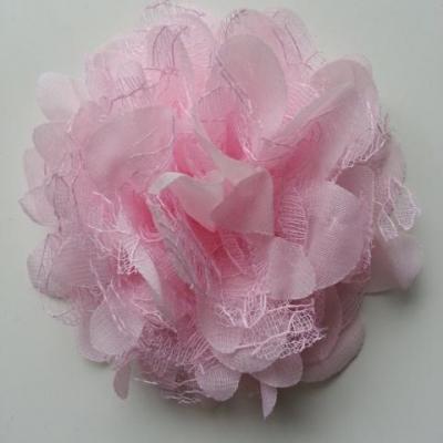 Grande fleur en mousseline  et dentelle 11cm rose pale