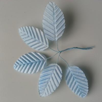 Lot de 5 Feuilles artificielles sur tige  30 x 50mm bleu ciel