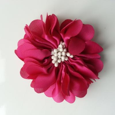 fleur en satin de soie et pistils 50mm  rose fuchsia