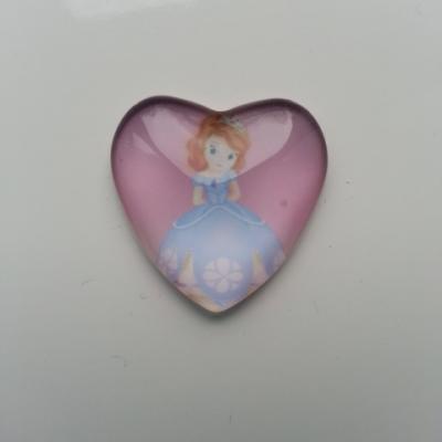 princesse sofia  cabochon coeur en verre   25 mm