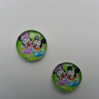 lot de 2 cabochons en verre avec impression minnie et mickey baby 14mm