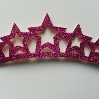 applique couronne de princesse pailletée rose fuchsia 125*45mm