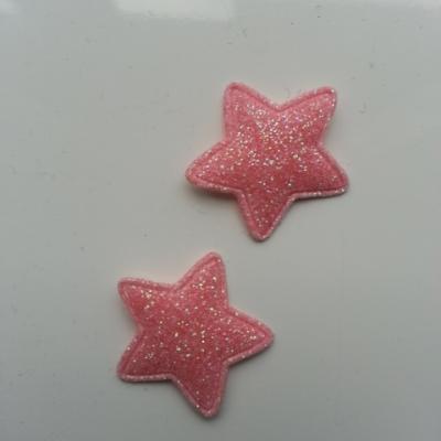 Lot de 2  étoiles matelassées 25mm peche rose pailletées