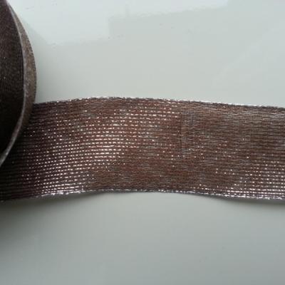 1 metre de ruban  argent métallisé et marron 40mm de largeur