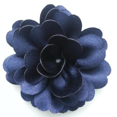 fleur en tissu cristal crêpe satiné  75mm bleu marine