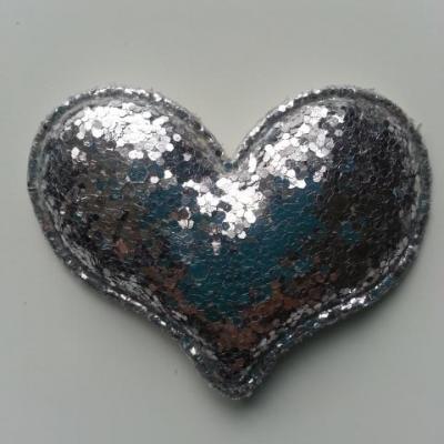 applique coeur pailleté 60*45mm argent