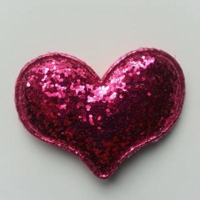 applique coeur pailleté 60*45mm rose fuchsia