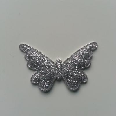 papillon pailleté 40*25mm argent